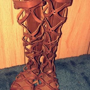 Brown Gladiator knee high sandals
